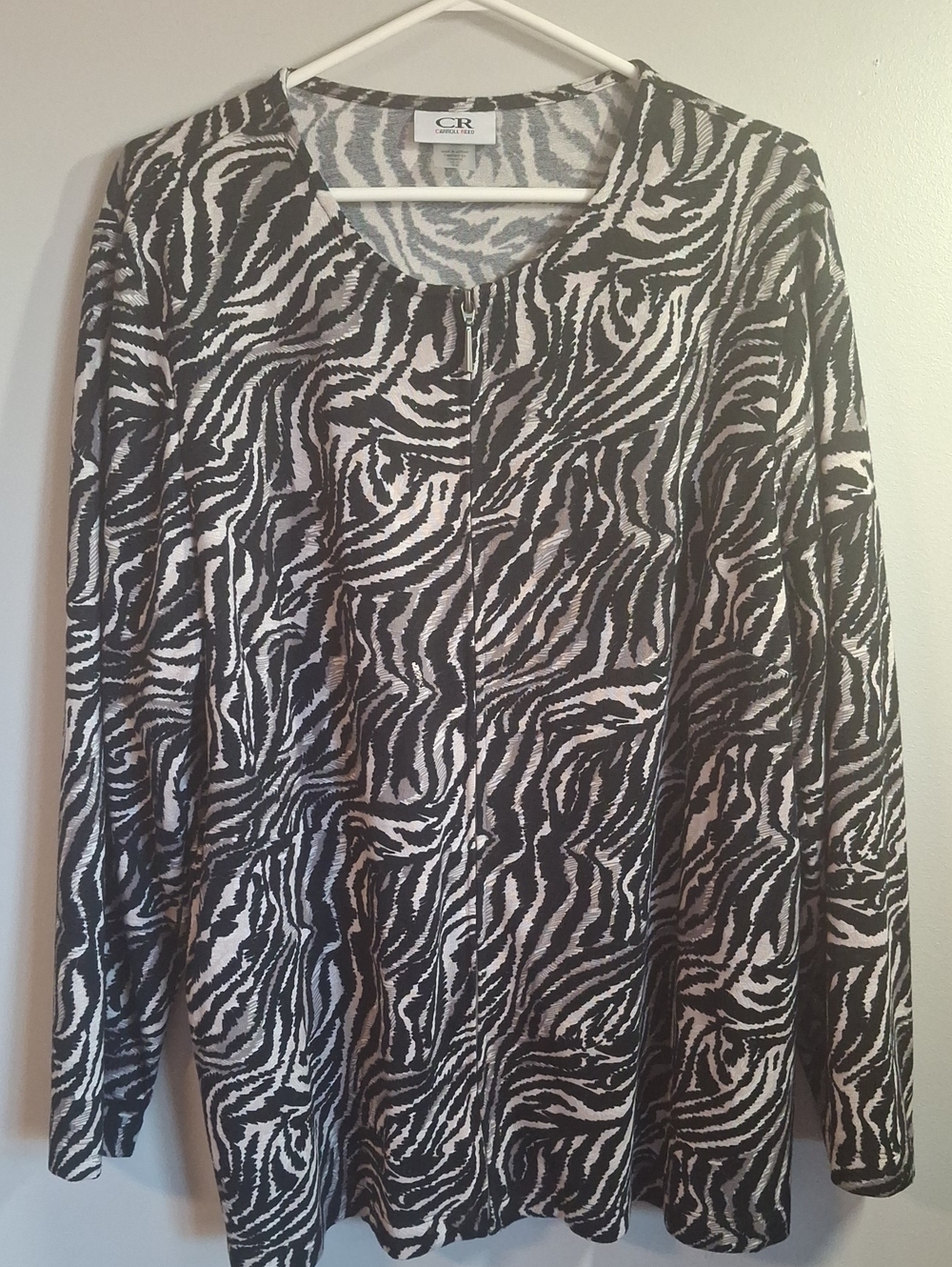 💥3/$20💥 Carroll Reed Women's Zebra Print Zip-Up Knit Jacket - Plus Size 2X